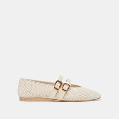 BAYLEE WIDE BALLET FLATS BONE PERFORATED SUEDE