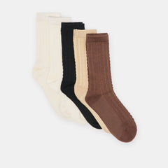 5 PACK TEXTURED CREW SOCKS TAN MULTI